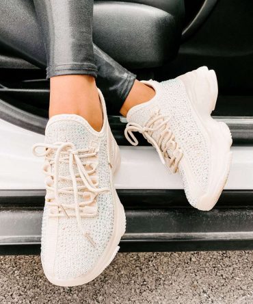 High Maintenance Chunky Rhinestone Sneakers (Beige) · NanaMacs