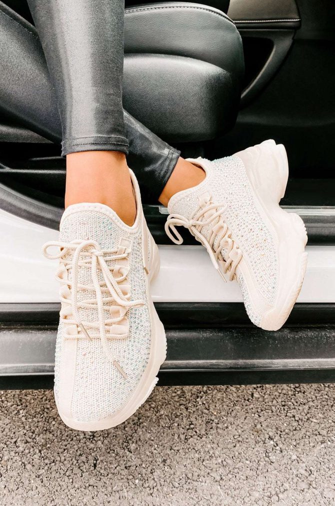High Maintenance Chunky Rhinestone Sneakers (Beige) · NanaMacs