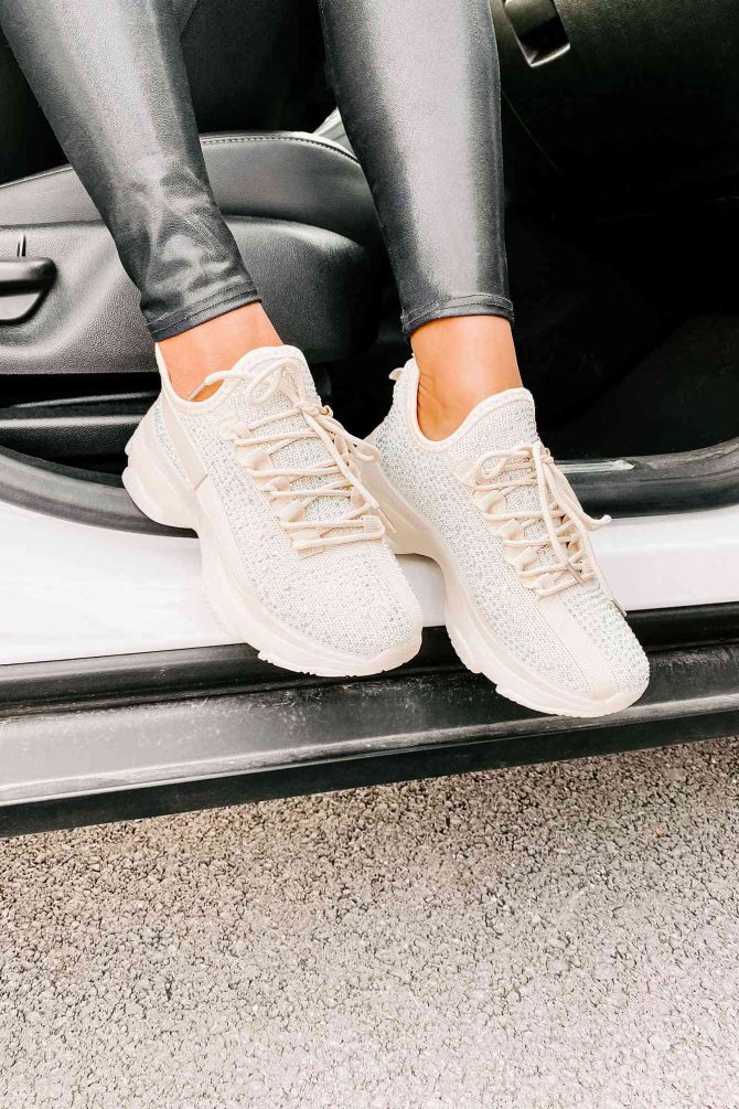 High Maintenance Chunky Rhinestone Sneakers (Beige) · NanaMacs - Image 2