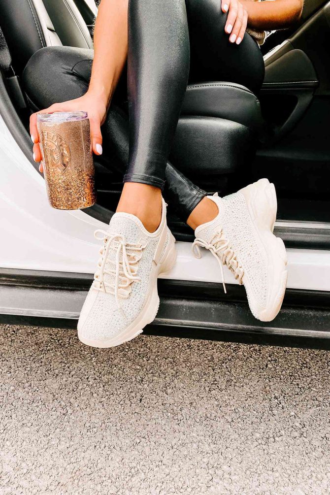 High Maintenance Chunky Rhinestone Sneakers (Beige) · NanaMacs - Image 4