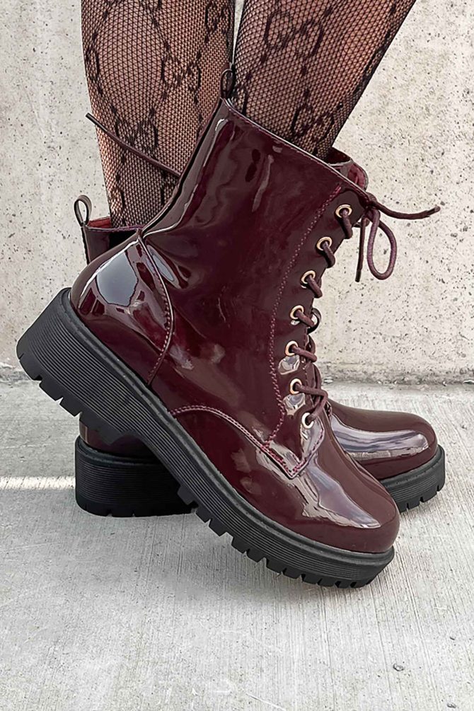 Doorbuster Lennox Patent Leather Combat Boots (Wine Patent) · NanaMacs - Image 3