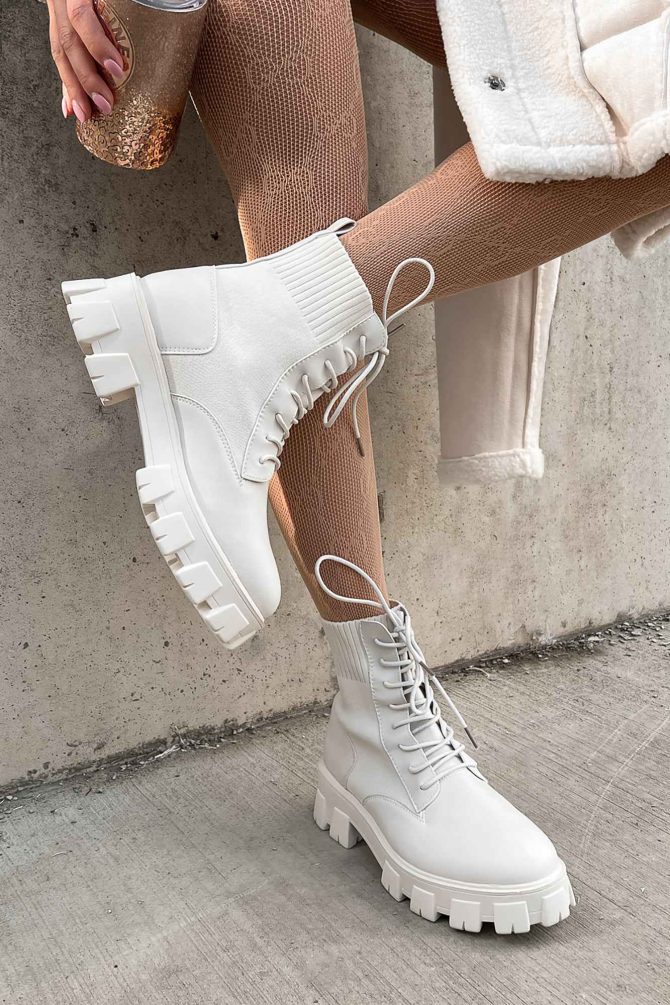 Doorbuster On Your Six Flyknit Lace-Up Combat Boot (Off White) · NanaMacs