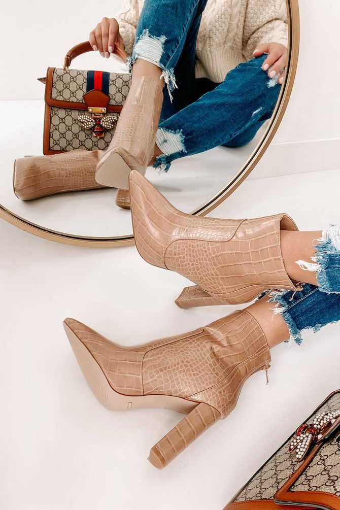 Keeping It Up Faux Croc Booties (Nude Croc) · NanaMacs