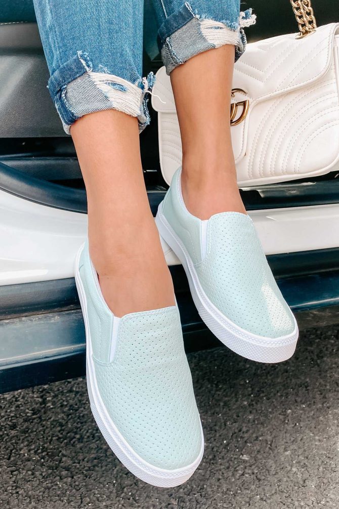 Tammy Perforated Slip-On Sneakers (Mint) · NanaMacs