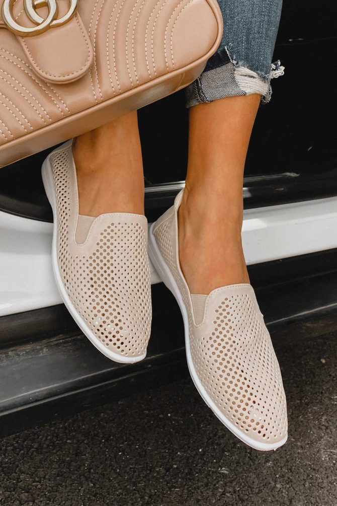 Phyllis Chinese Laundry Perforated Slip-On Sneaker (Beige) · NanaMacs