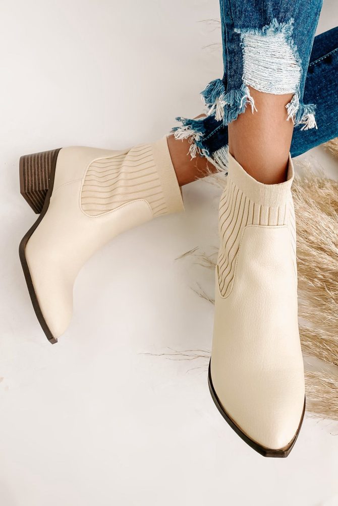 Katja Knit Ankle Booties (Beige) · NanaMacs - Image 2
