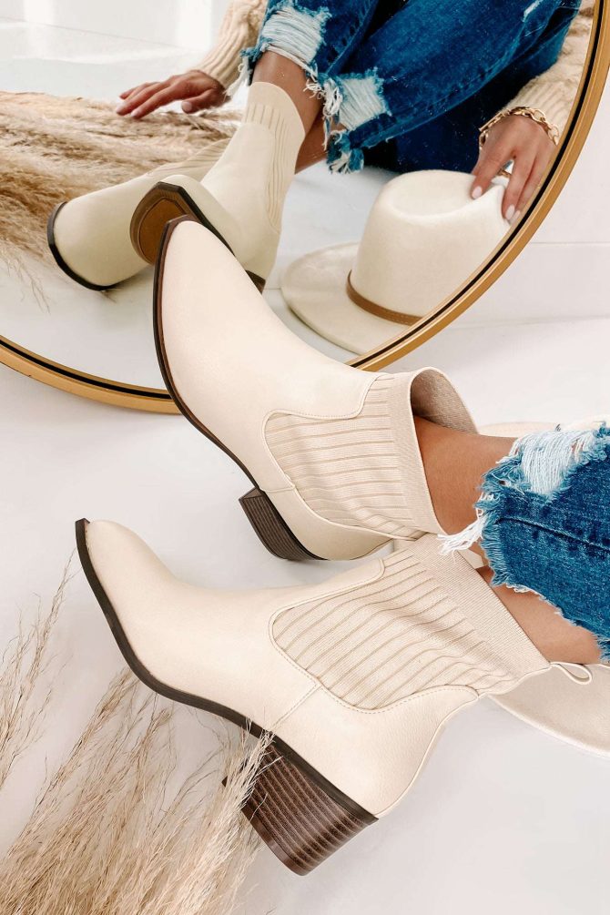 Katja Knit Ankle Booties (Beige) · NanaMacs