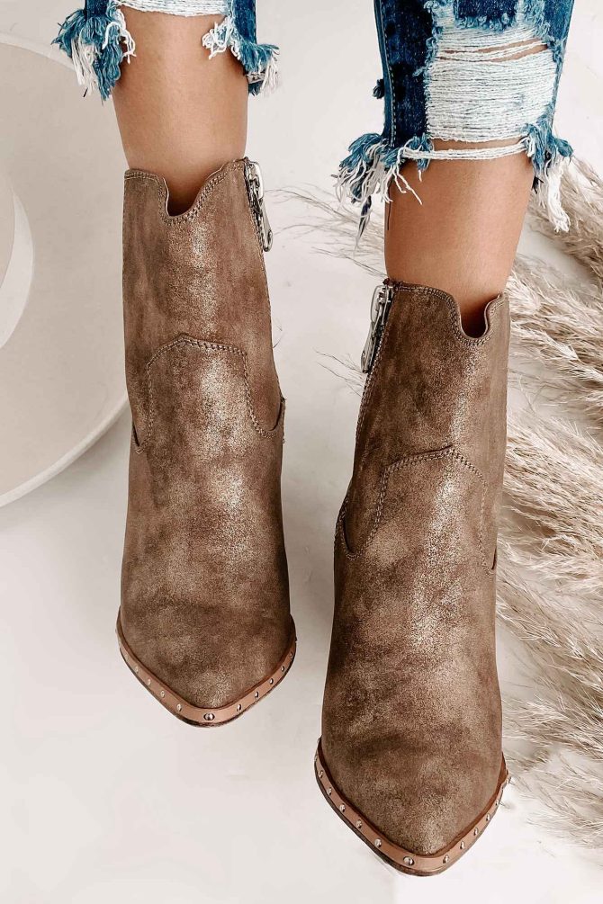 "Ramblin' Man" Faux Suede Studded Sole Booties (Champagne) · NanaMacs - Image 4