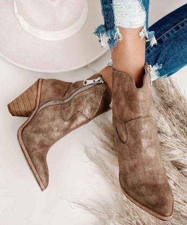 "Ramblin' Man" Faux Suede Studded Sole Booties (Champagne) · NanaMacs