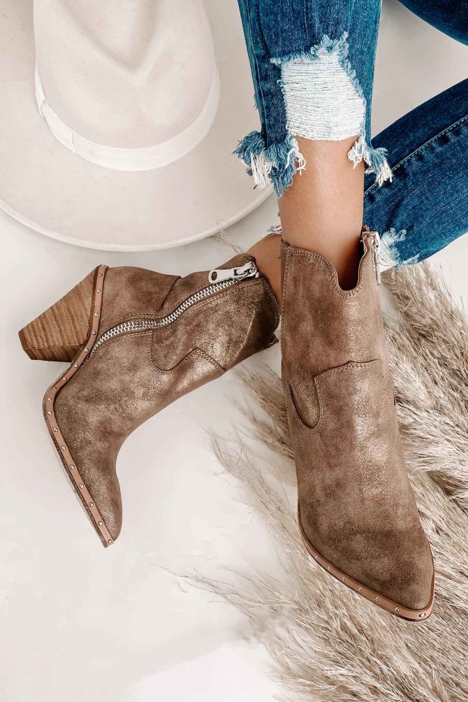"Ramblin' Man" Faux Suede Studded Sole Booties (Champagne) · NanaMacs