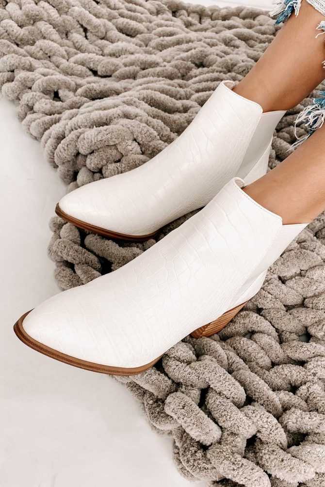Slightly Salty Faux Croc Elastic Ankle Booties (Croco Cream) · NanaMacs - Image 4