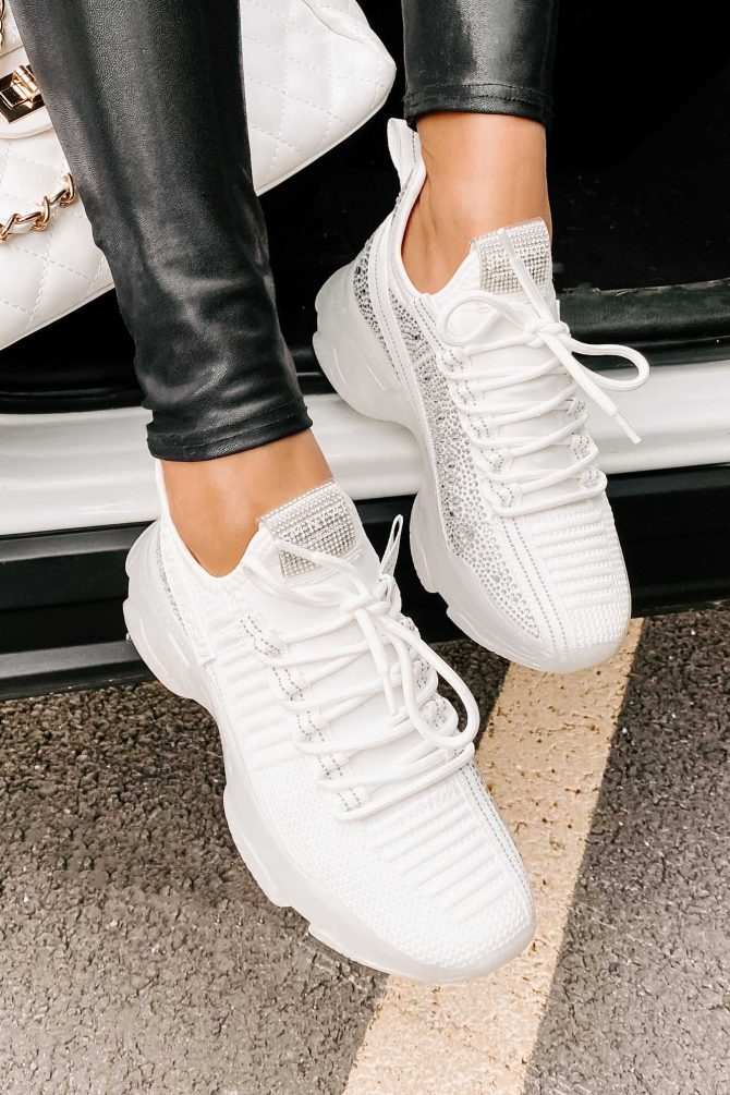 Raise The Bar Steve Madden Chunky Rhinestone Sneakers (White Multi) · NanaMacs