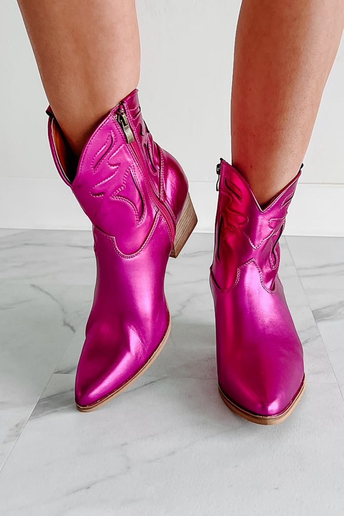 Dirt Road Diva Metallic Western Booties (Fuchsia) · NanaMacs - Image 3
