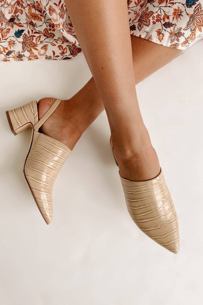 City Strut Faux Croc Sling Back Mules (Khaki) · NanaMacs - Image 2