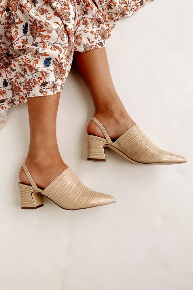 City Strut Faux Croc Sling Back Mules (Khaki) · NanaMacs - Image 3
