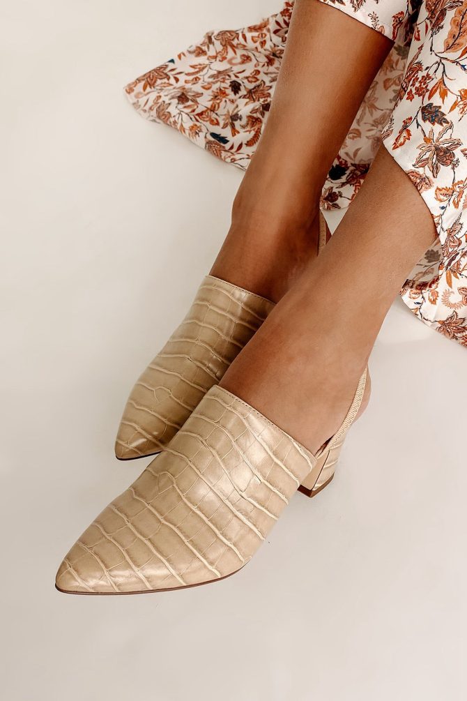 City Strut Faux Croc Sling Back Mules (Khaki) · NanaMacs - Image 4