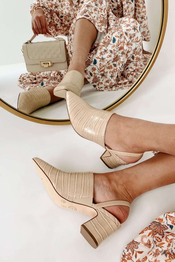 City Strut Faux Croc Sling Back Mules (Khaki) · NanaMacs