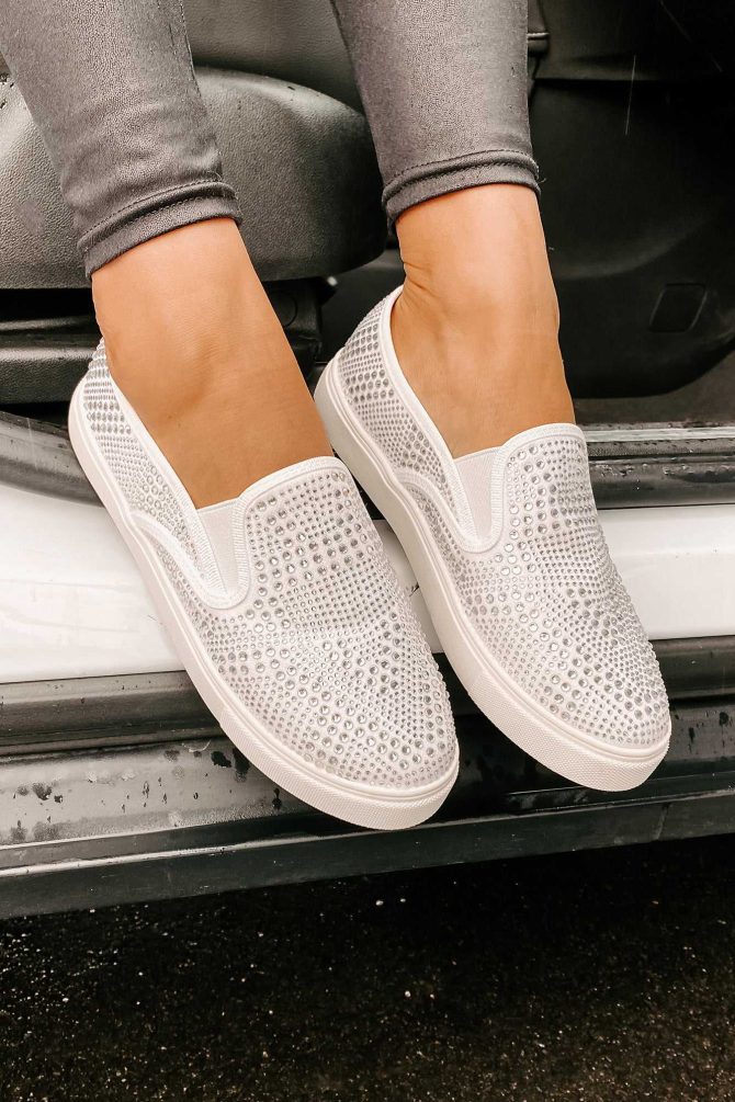 Infinity Rhinestone Slip-On Sneakers (White) · NanaMacs