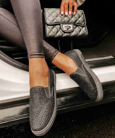 Infinity Rhinestone Slip-On Sneakers (Black) · NanaMacs