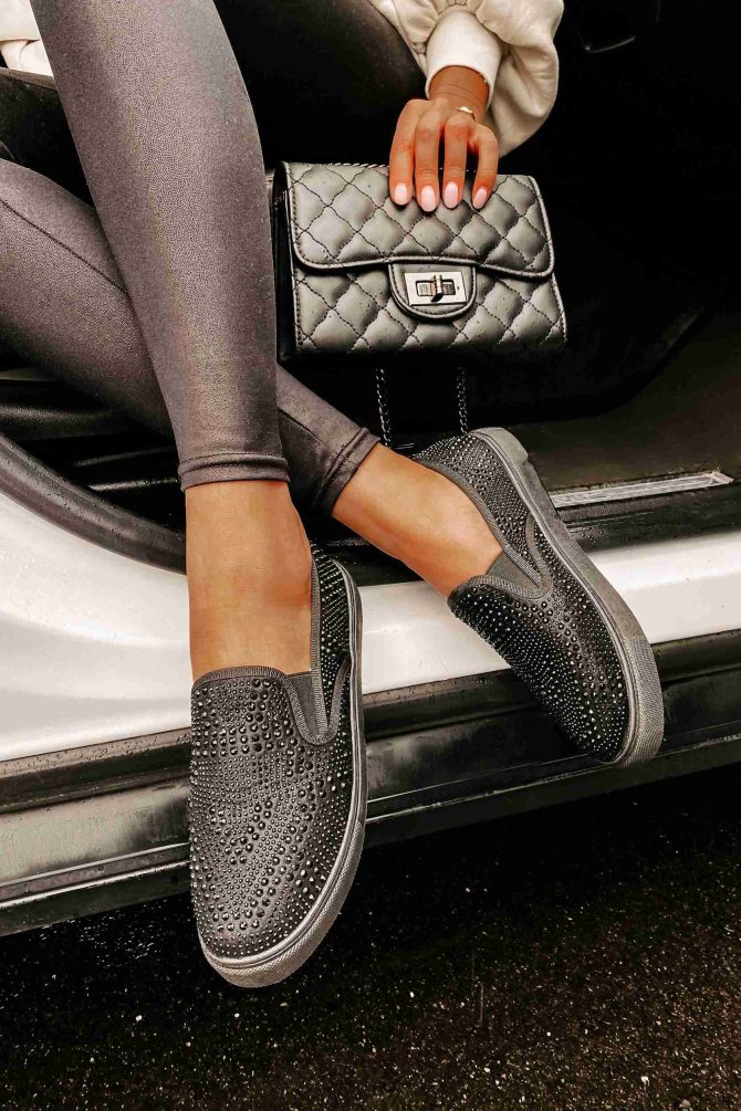 Infinity Rhinestone Slip-On Sneakers (Black) · NanaMacs