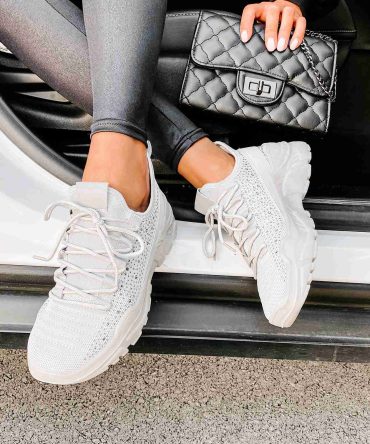 Touch Of Sparkle Chunky Rhinestone Sneakers (Grey) · NanaMacs