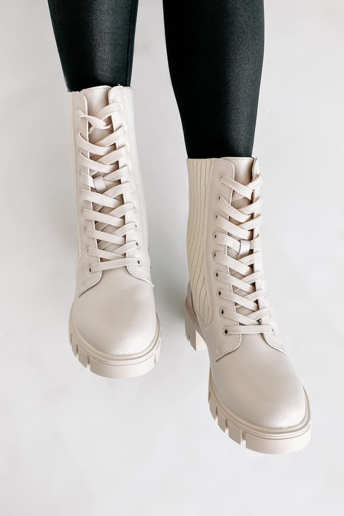 Changing The Game Ribbed Knit Lace-Up Combat Boots (Bone) · NanaMacs - Image 4