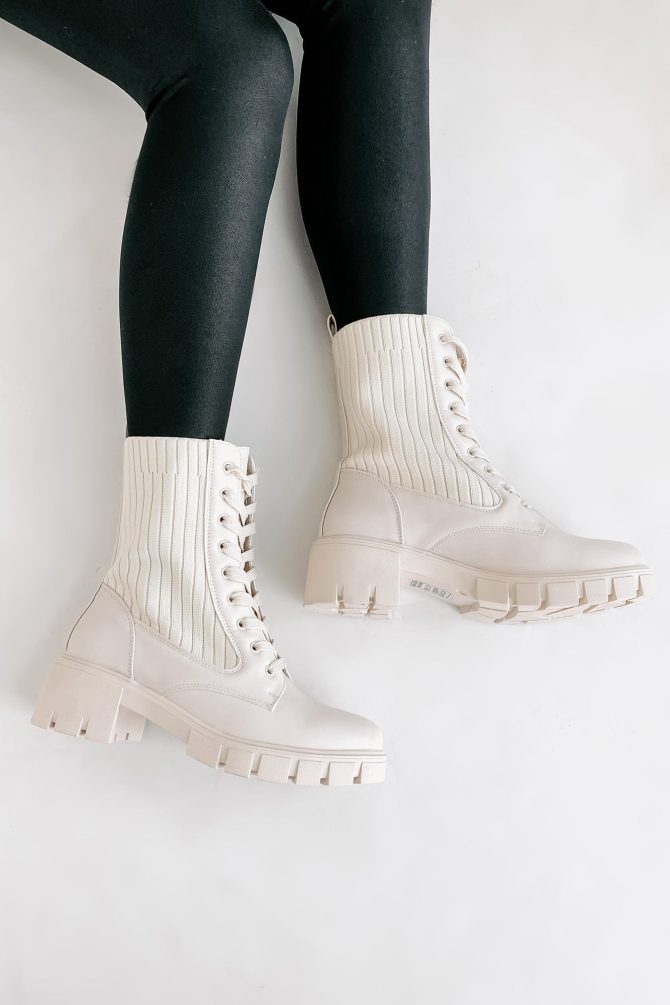 Changing The Game Ribbed Knit Lace-Up Combat Boots (Bone) · NanaMacs - Image 2
