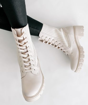 Changing The Game Ribbed Knit Lace-Up Combat Boots (Bone) · NanaMacs