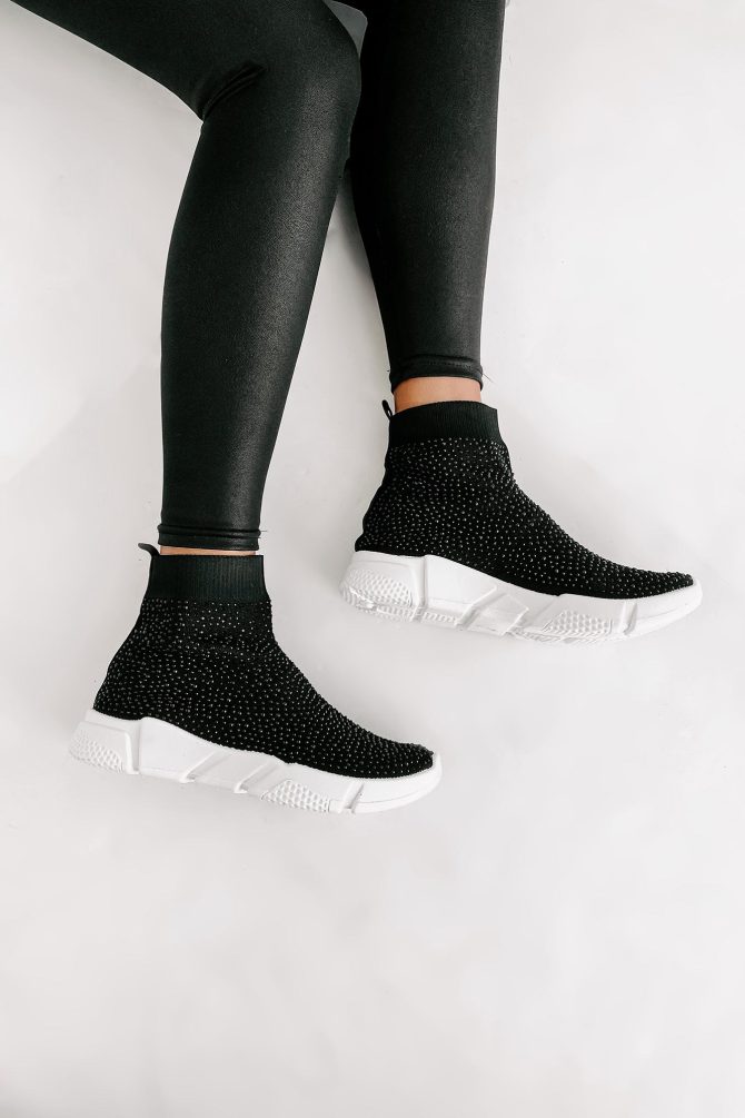 Real MVP Rhinestone Embellished Sock Knit Sneakers (Black) · NanaMacs - Image 3