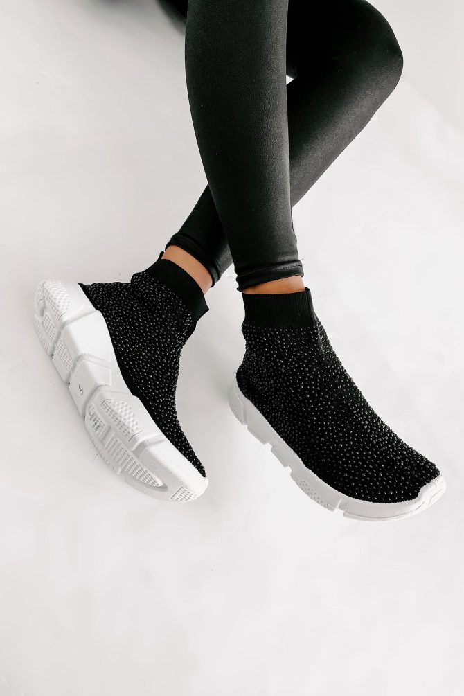 Real MVP Rhinestone Embellished Sock Knit Sneakers (Black) · NanaMacs - Image 2