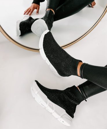 Real MVP Rhinestone Embellished Sock Knit Sneakers (Black) · NanaMacs