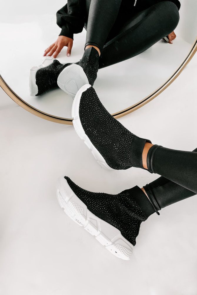 Real MVP Rhinestone Embellished Sock Knit Sneakers (Black) · NanaMacs