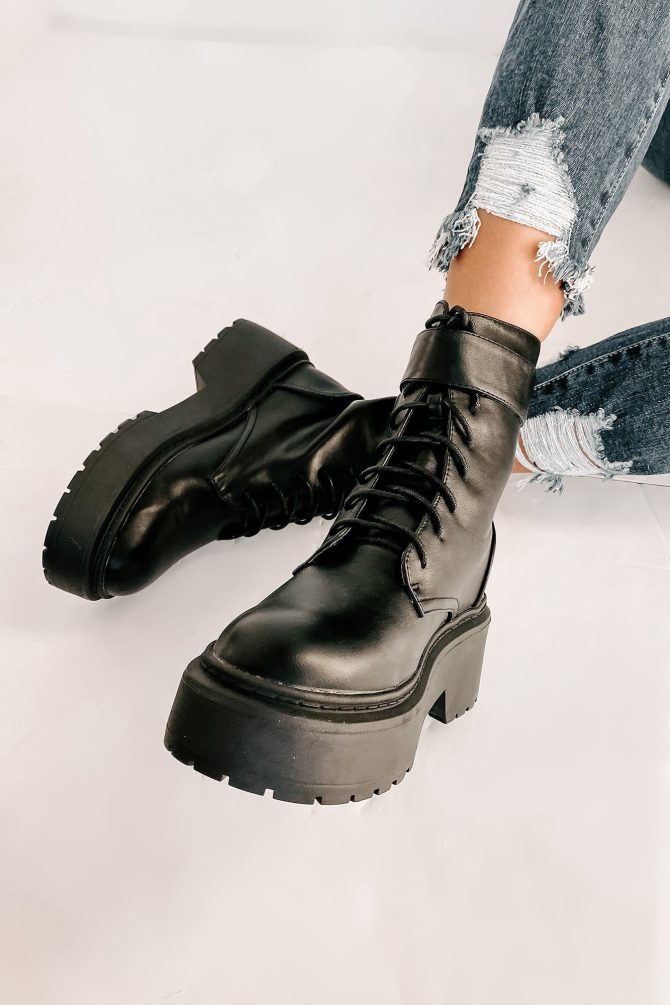 Xanti Lace-Up Platform Boots (Black) · NanaMacs - Image 2