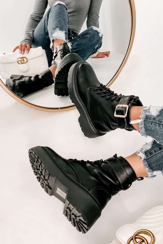 Xanti Lace-Up Platform Boots (Black) · NanaMacs