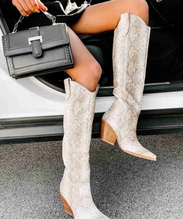 Wicked Thoughts Tall Snake Print Boots (Cream Python) · NanaMacs