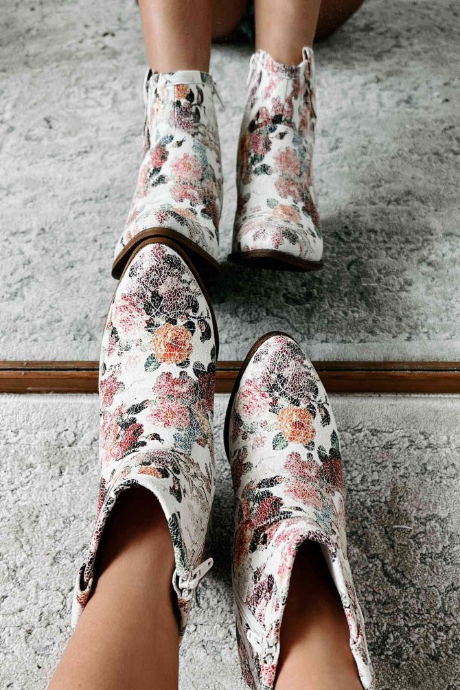 Wild Hearts Floral Western Booties (White/Floral) · NanaMacs - Image 3
