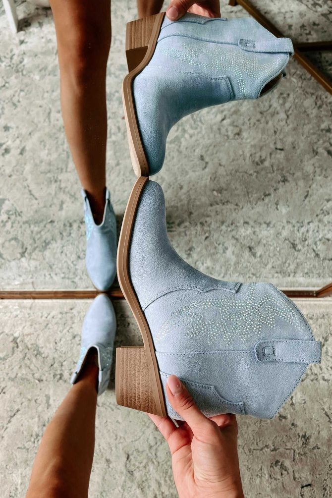 Rodeo Season Faux Suede Rhinestone Western Booties (Blue Suede) · NanaMacs - Image 2