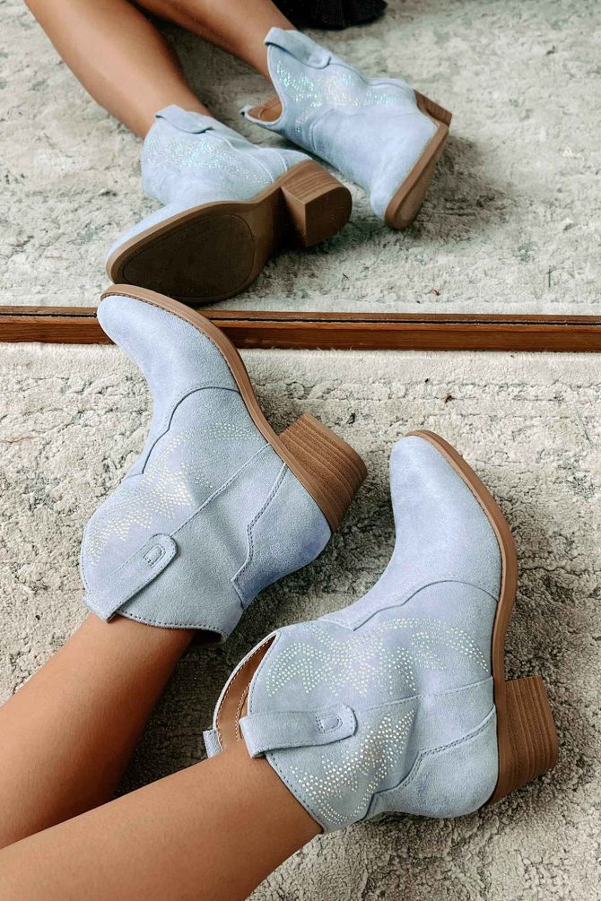 Rodeo Season Faux Suede Rhinestone Western Booties (Blue Suede) · NanaMacs - Image 3