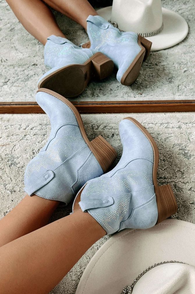 Rodeo Season Faux Suede Rhinestone Western Booties (Blue Suede) · NanaMacs