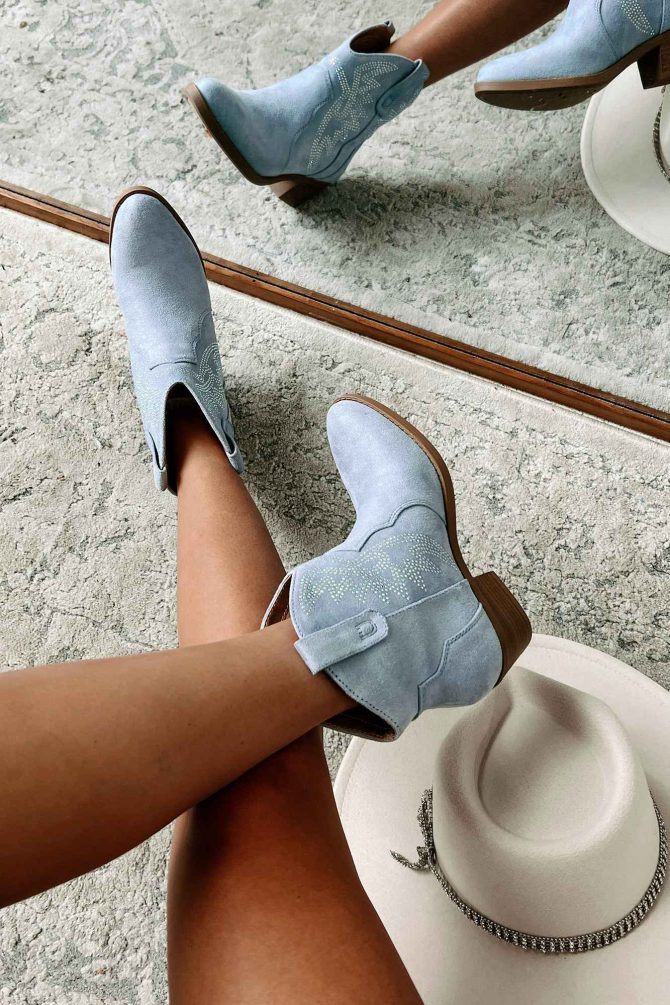 Rodeo Season Faux Suede Rhinestone Western Booties (Blue Suede) · NanaMacs - Image 4