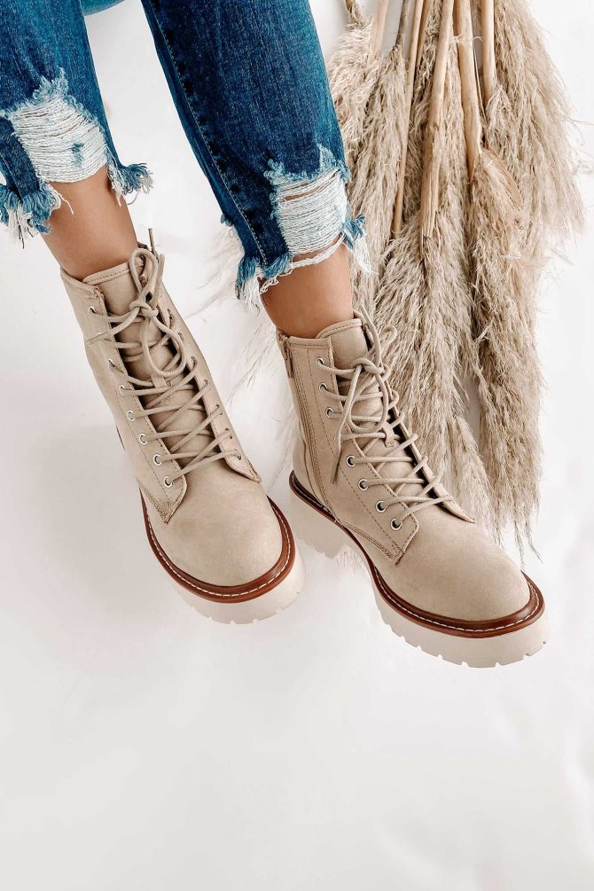 Venturing Out Faux Suede Lace-Up Boots (Sand) · NanaMacs - Image 4