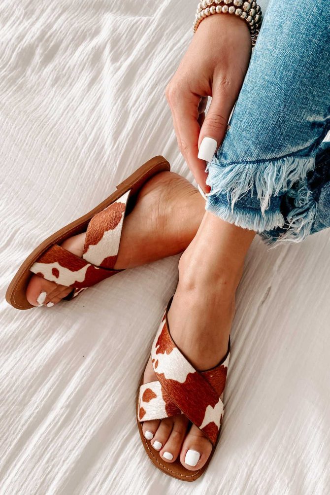 Country Cool Cow Print Cross Strap Sandals (Cream Brown) · NanaMacs - Image 2