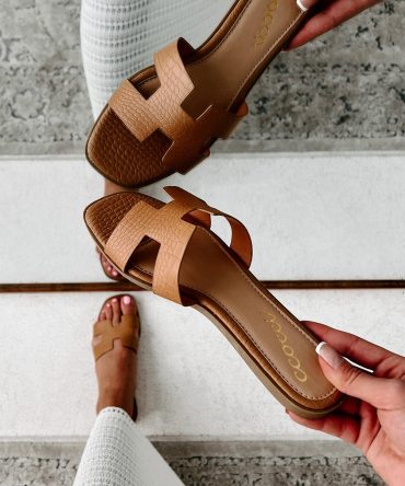 Florida Living Faux Croc H-Strap Sandals (Camel Croc) · NanaMacs
