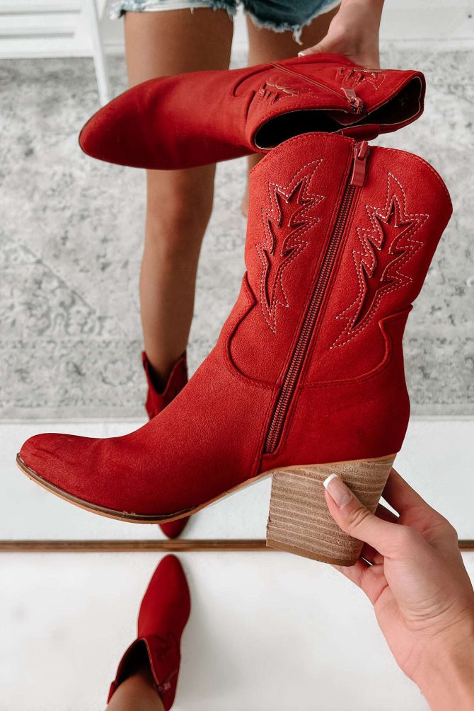 Don't Want Any Trouble Mid-Calf Western Booties (Vintage Red) · NanaMacs