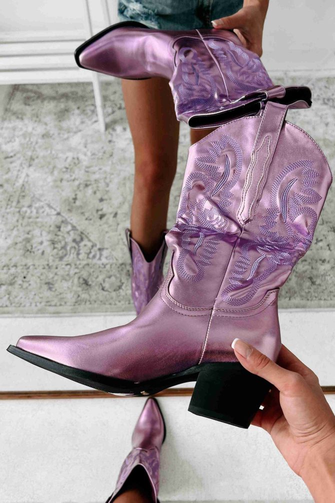 Danilo Metallic Cowboy Boots (Light Purple) · NanaMacs - Image 2