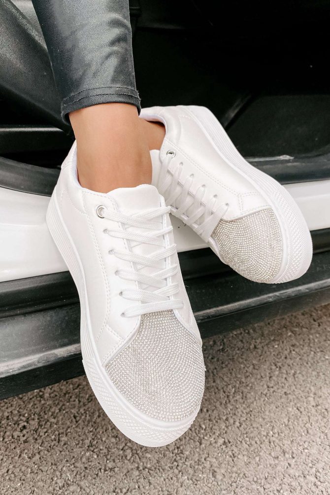 Twinkle Toes Rhinestone Embellished Platform Sneaker (White) · NanaMacs - Image 2