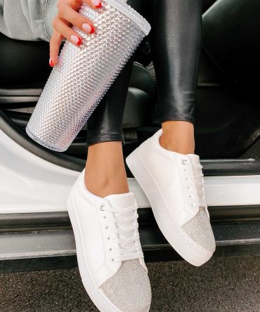 Twinkle Toes Rhinestone Embellished Platform Sneaker (White) · NanaMacs