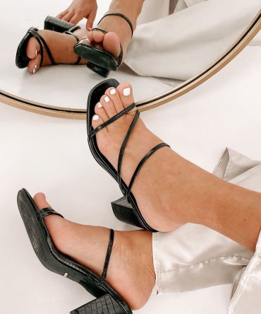 Yazmin Faux Croc Heeled Sandals (Black Croc) · NanaMacs