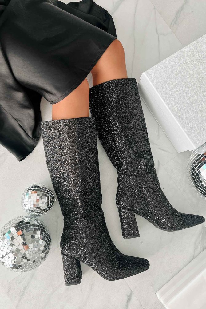 Flashy Finds Glitter Knee High Boots (Black Glitter) · NanaMacs - Image 2