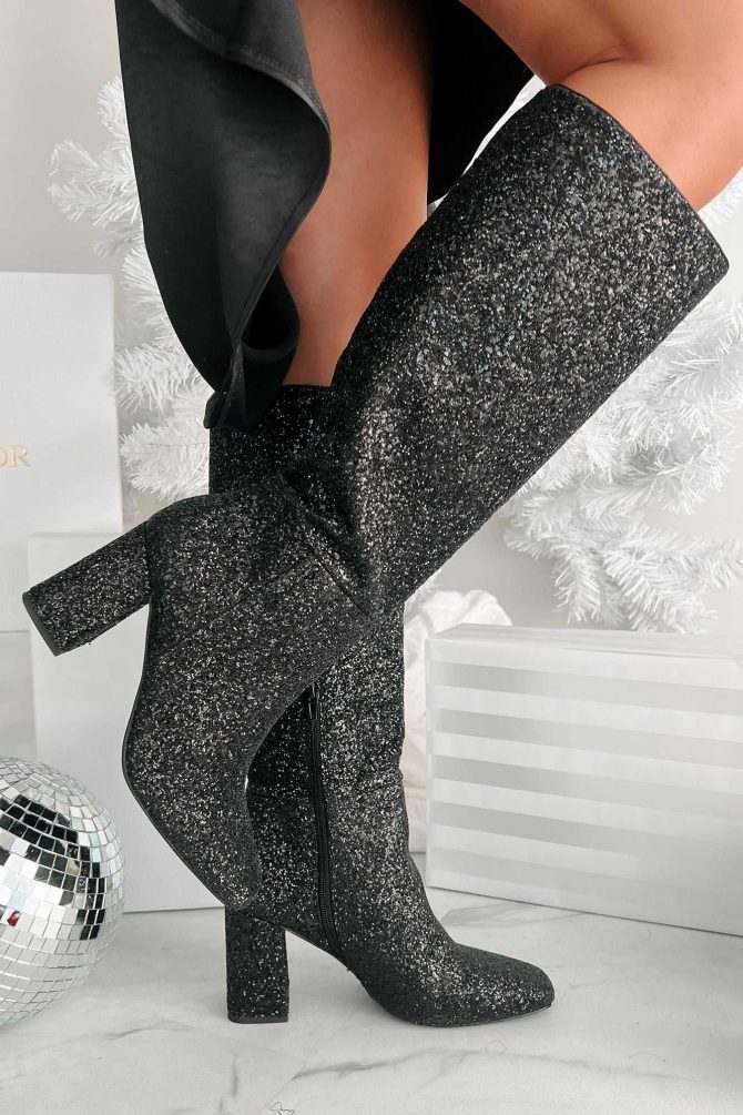 Flashy Finds Glitter Knee High Boots (Black Glitter) · NanaMacs - Image 3